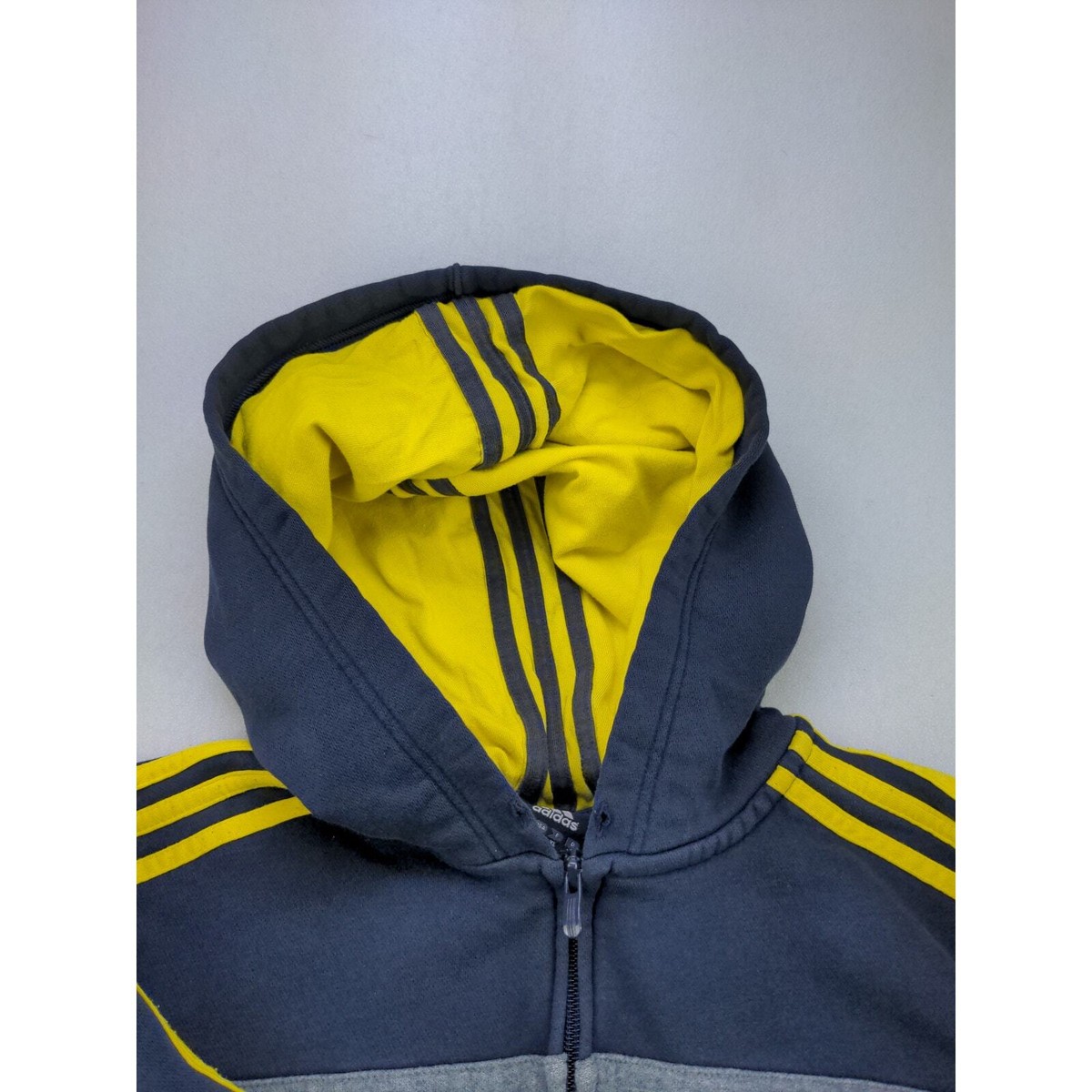 Adidas Full Zip Hoodie Sweatshirt Size XL Blue Yellow Spell Out Logo