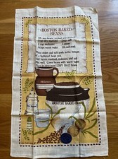 Vintage Stevens Linen Assoc Tea Towel Cup Towel 100% Linen Boston Baked Beans