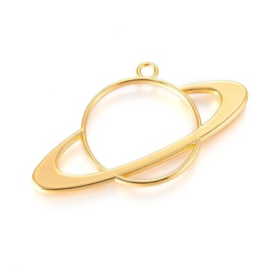 Saturn Pendant Large Focal Piece Open Bezel Gold Planet Jewelry Making Supplies