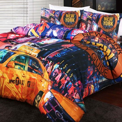 New York City Times Square KING Bed Quilt Cover Set. NYC Broadway. Taxi 
