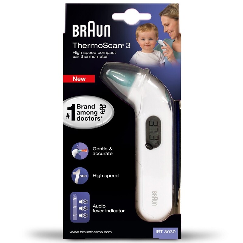 Инфракрасный термометр Braun IRT3030 ThermoScan 3 с жидкокристаллическим дисплеем 6490₽