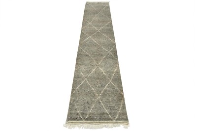 Moroccan Runner 2 7  x 11 9  Gray Wool Contemporary Geometric Hand-Knotted Rug