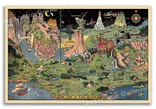 "The Land of Make Believe” 1930 Vintage Style Fairy Tale Map Poster - 16x24