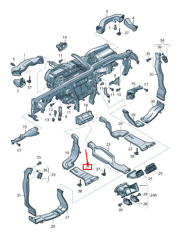Conduit d'air du tableau de bord gauche Audi Q5 8R 8R0819801A d'origine