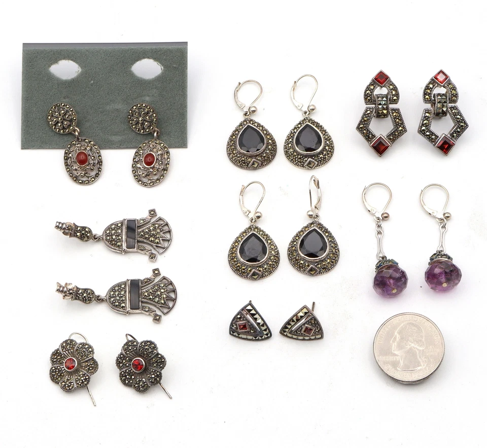 批量 8 件 Judith Jack 纯银多石耳环 80 克 — 第 3/4 张图片