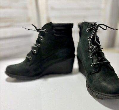 Timberland Amston Boots Women's Black Nubuck Wedge Combat Lug  Earthkeepers