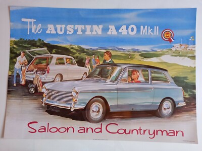 Oldtimer Auto Poster Austin A40 (Showroom Werbung) groß A1