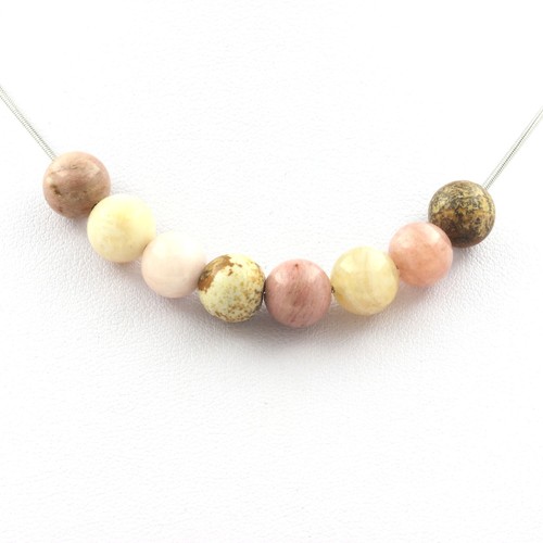 Collier 2 Perles Jaspe Rose Et Vert 8 Mm - Chaine En Acier Inoxydable - Neuf Avec Étiquettes
