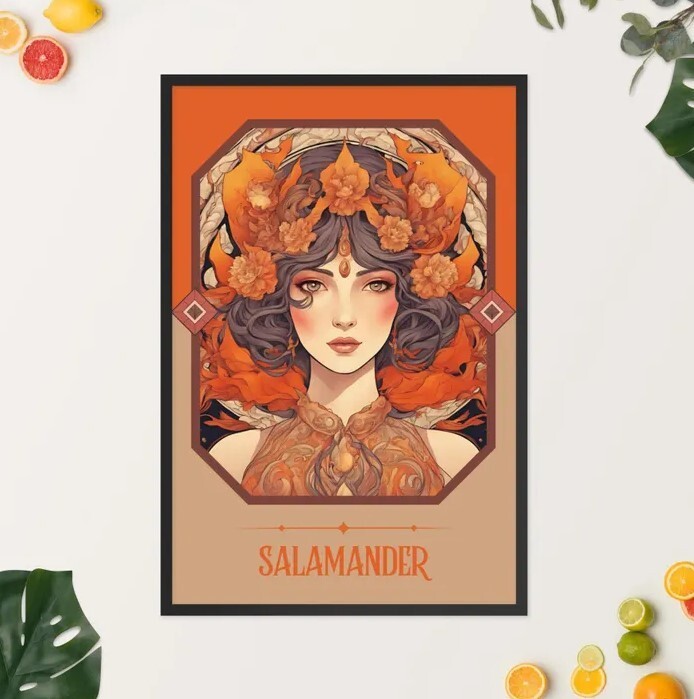 Art Nouveau Tarot Woman Salamander Art Print