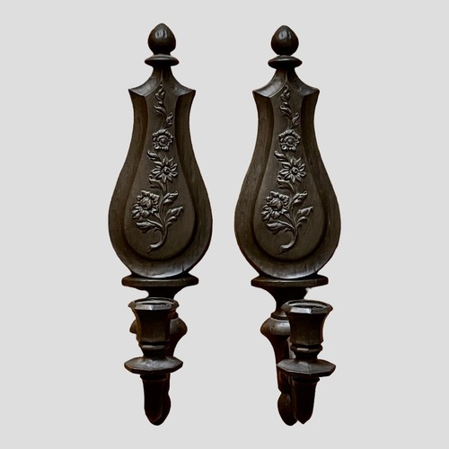 DART 14" Molded Plastic Candle Wall Sconces #4015 Wood Grain & Flowers 1960's - Picture 1 of 8