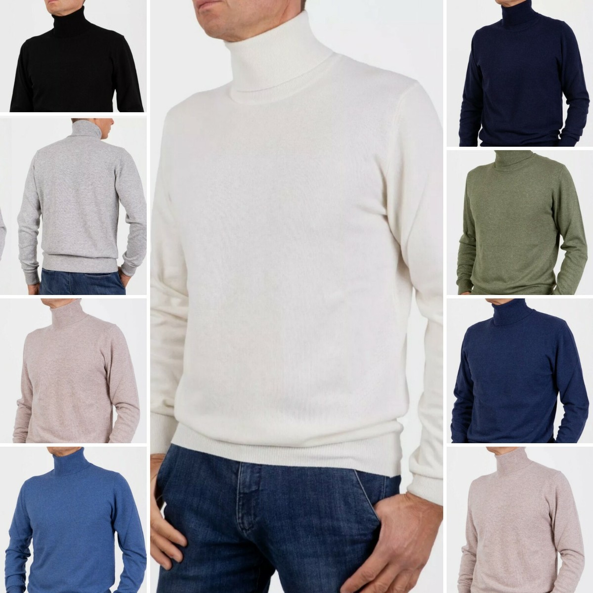 Maglione Uomo In Cashmere E Seta – Dolcevita Manica Lunga, Finezza 14, Morbido E Caldo Per L'Inverno - copertina