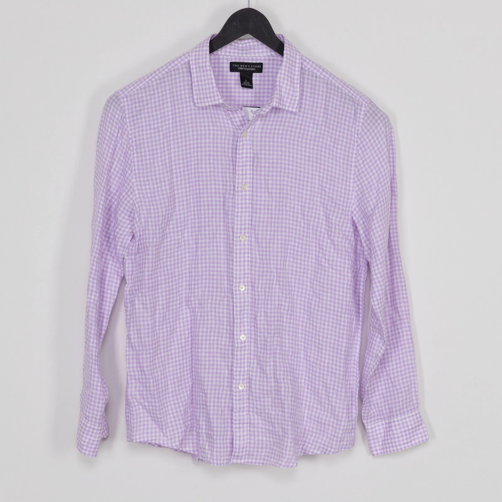 The Men's Store Long Sleeve Gingham Linen Shirt Orchid Combo Size XL