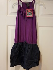 Eyeshadow Girls Romper Size L 14 Purple /Charcoal Sleeveless Elastic Ruffle NWT