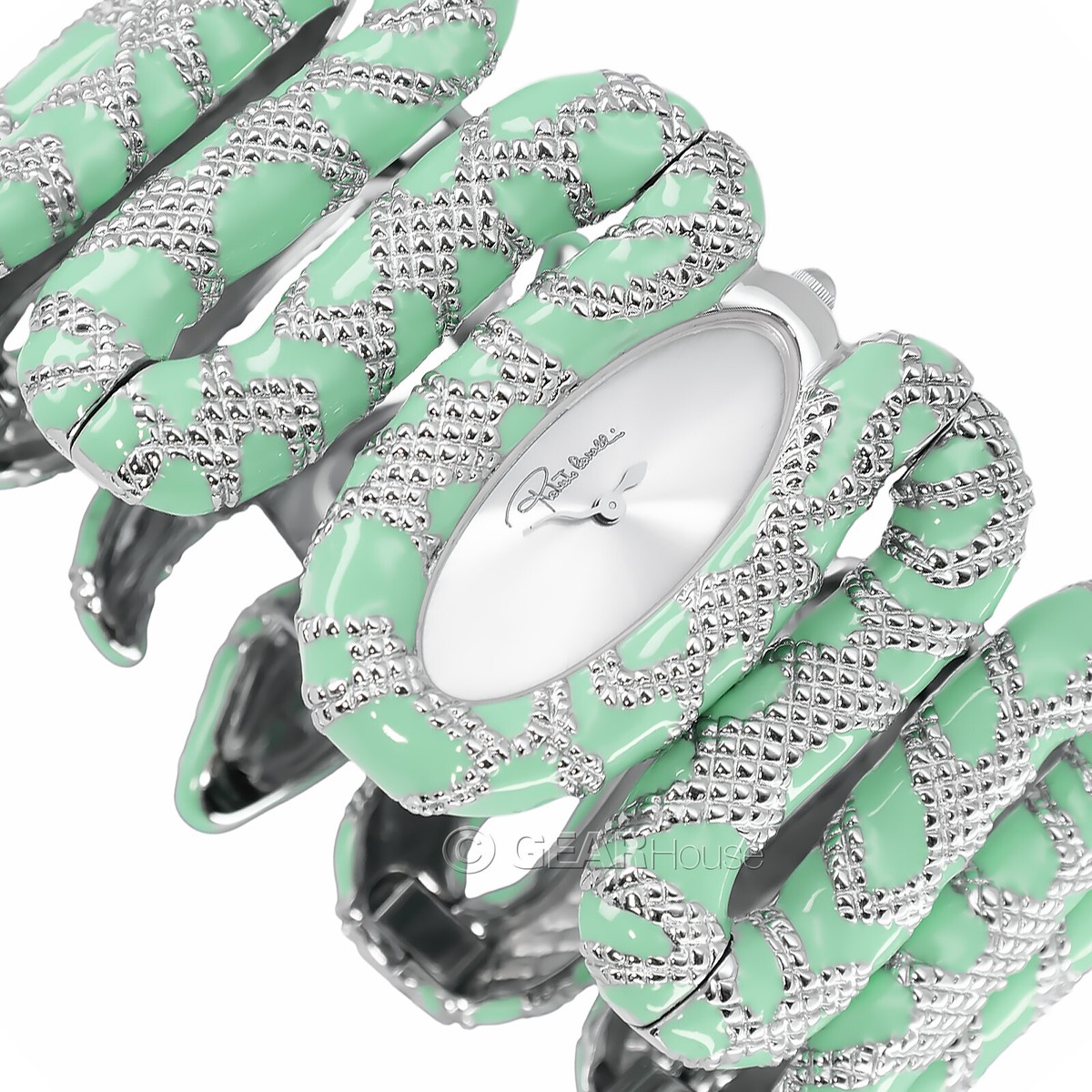 New $640 Roberto Cavalli Cleopatra Women\'s Analog Silver
Tone Snake Watch Just Cavalli Snake watch in Silver/Gold for Women | Roberto  main image 4