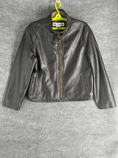 Vintage Columbia Jacket Mens Large Black Faux Leather Bomber Sherpa Lining