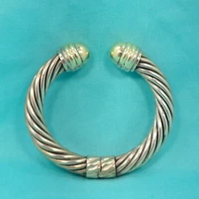 David Yurman 10mm Classic 925 Sterling Silver Cable Bracelet With 14K Gold Domes