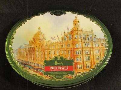 Schöne HARROD'S Grün & Gold Metall GROßE Deckel Aufbewahrung Präsentationsdose