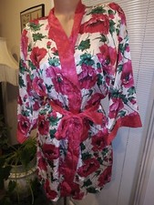 Vtg Satin Shiny Rose Peignoir Nightie Gown Robe FOR NIGHTGOWN NEGLIGEE S