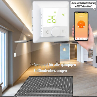 revolt WLAN-Fußbodenheizungs-Thermostat mit Sprachsteuerung und App, weiß