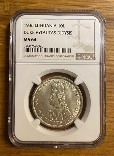 1936  Lithuania 10  Litu  Vytautas --- NGC   MS 64 ----