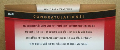 LL 2005-06 Upper Deck Trilogy MIKE RIBEIRO Honorary Swatches HS-R1 05-06 - Picture 6 of 6