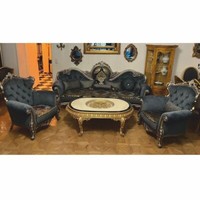 Casa Padrino Luxus Barock Wohnzimmer MöBel Set Blau / Gold / Silber -MöBel