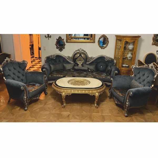 Casa Padrino Luxus Barock Wohnzimmer MöBel Set Blau / Gold / Silber -MöBel-image