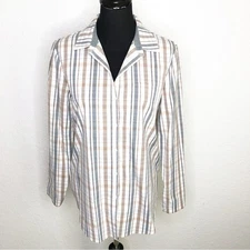 Lafayette 148 white multicolor plaid button down top size Medium classic office