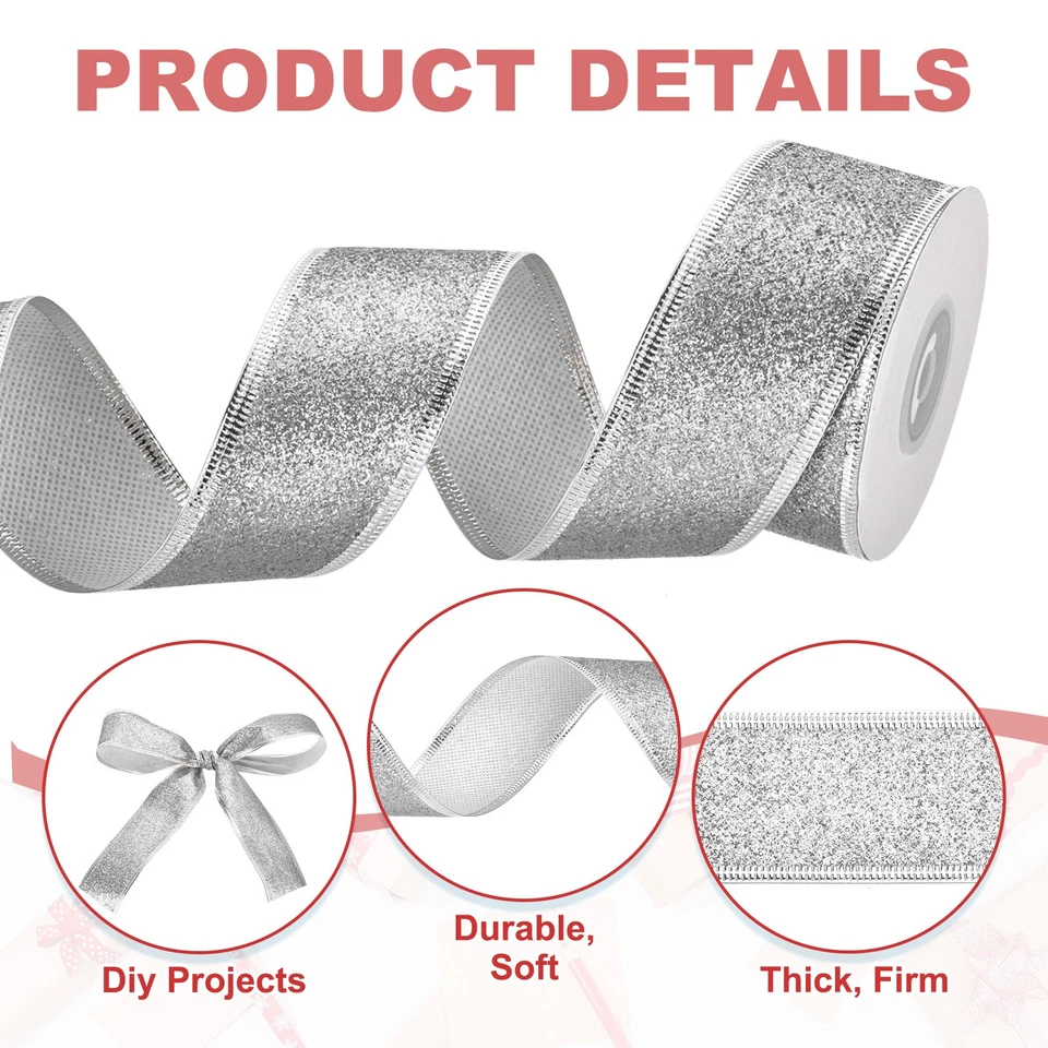 Cinta de Navidad de 20 yardas x 1,5", brillo metálico de cinta con cable, amarillo/plateado Foto 3 de 4