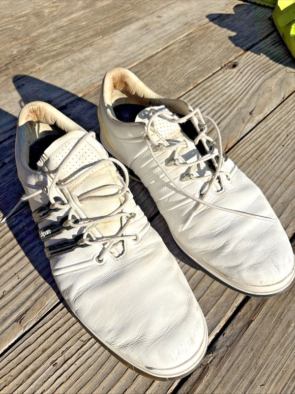 Men's adidas adipure 360 White/Black  Leather Golf Shoes US 12 Need New Spikes