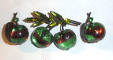 Vintage Austria Cherries pin & earrings lucite & Rhinestones green red VG