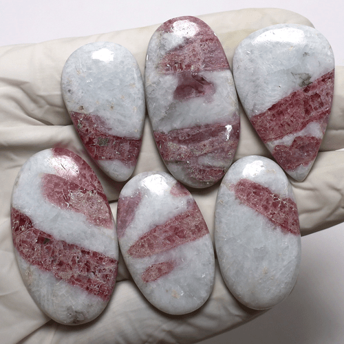 Elegant Pink Tourmaline Quartz 33-41mm Cabochon – 6 Pcs Polished Loose Gemstones - Picture 3 of 12