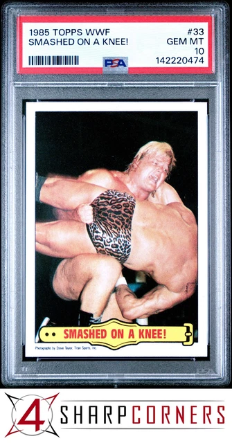 1985 TOPPS WWF #33 GREG THE HAMMER VALENTINE SMASHED ON A KNEE! POP 6 PSA 10