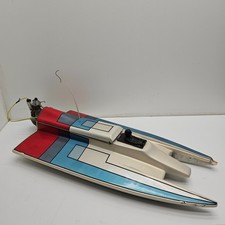 Vintage RC Catamaran Boat Glow Nitro Engine Red White Blue Hull AS IS