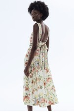 H M Tie-Detail Floral Cream Tie Back Dress NWT SIZE Medium