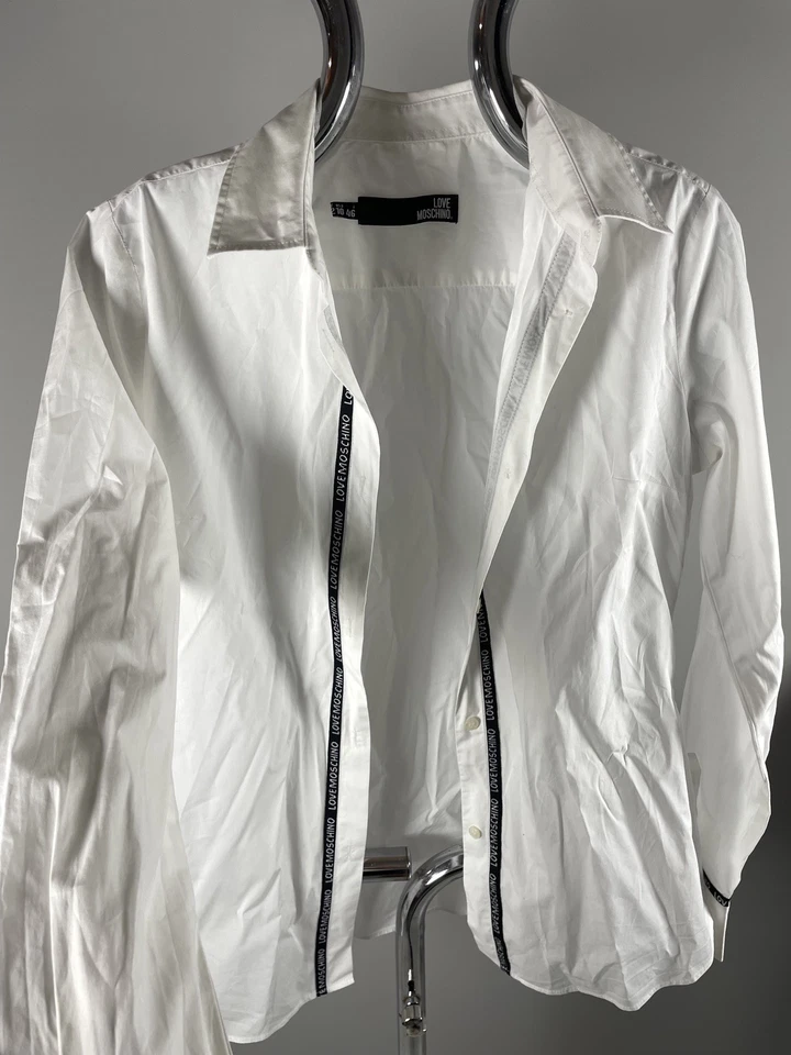 NWT Love Moschino White Long Sleeve Fitted Shirt White Heart Poppers 10/46 - Image 2 of 4