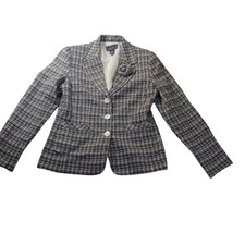 Laura Scott Tweed Plaid Blazer Silk Blend Cor...