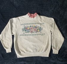 VINTAGE MORNING SUN WOMAN Floral Sweatshirt Grandma Size M Woman Gray
