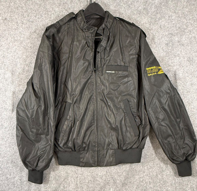 Members Only Bomber Jacket Mens 40 Black Austin Radio Station Logo Full Zip VTG
