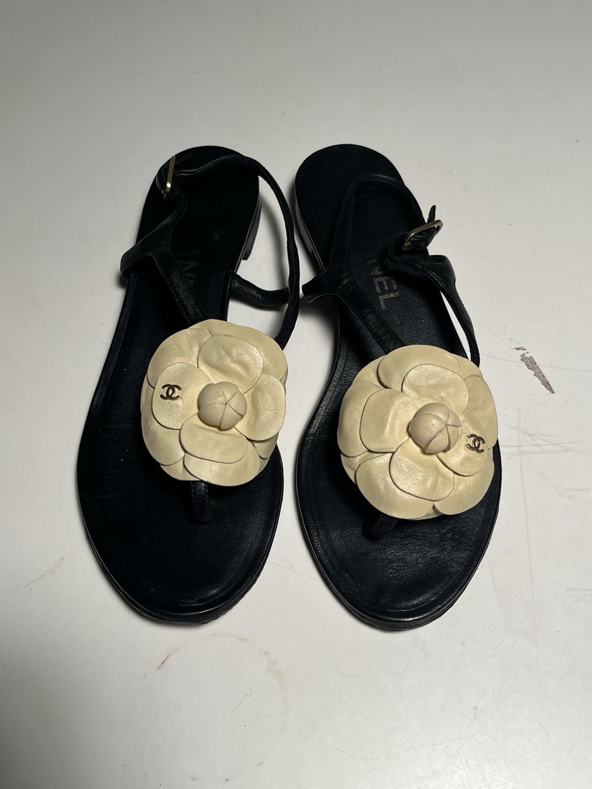 Chanel Camellia Flower Sandals Size 36.5 Paired With Giuseppe Zanotti Loafers