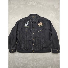 Vintage Lee Riders Denim Jacket Men XXL Black Painted Wolf Wagon Western 70s 80s