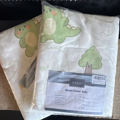 8HMoon Twin Dinosaur Duvet Cover Set Polyester White Green Kids Bedroom