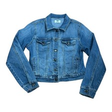 Old Navy Jacket Girls XL 14 Blue Denim Trucker Stretch Button Front Pockets