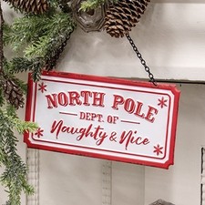 Distressed Christmas North Pole Dept. of Naught  Nice Metal Sign