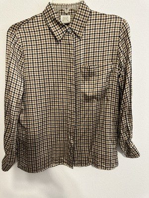 Studio 0001 Ferre Women's Silk Brown Plaid Button Down Shirt