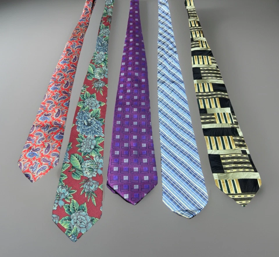 Lote de 5 corbatas de diseñador para hombre multicolores 100 % seda/poliéster marcas de lujo Foto 2 de 3