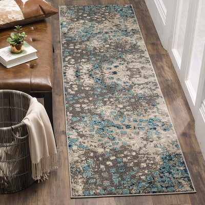Monaco Collection Runner Rug - 2'2'' X 10', Grey & Light Blue, Boho Chic Abstract