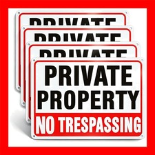 4 Pack Large No Trespassing Signs Private Property, 10x7 Inch Rust Free Aluminum