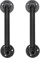 Set of 2 Industrial Pipe Door Pull Handle, Grab Bar, Towel Bar, Antique Rustic