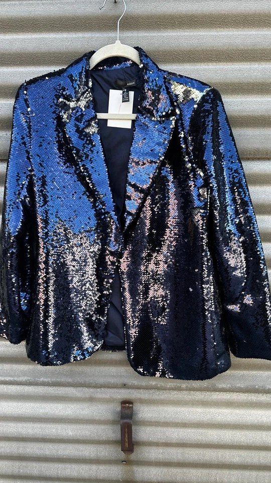 Blazer Aqua Lentejuelas Frente Abierto - Azul Marino Foto 2 de 4